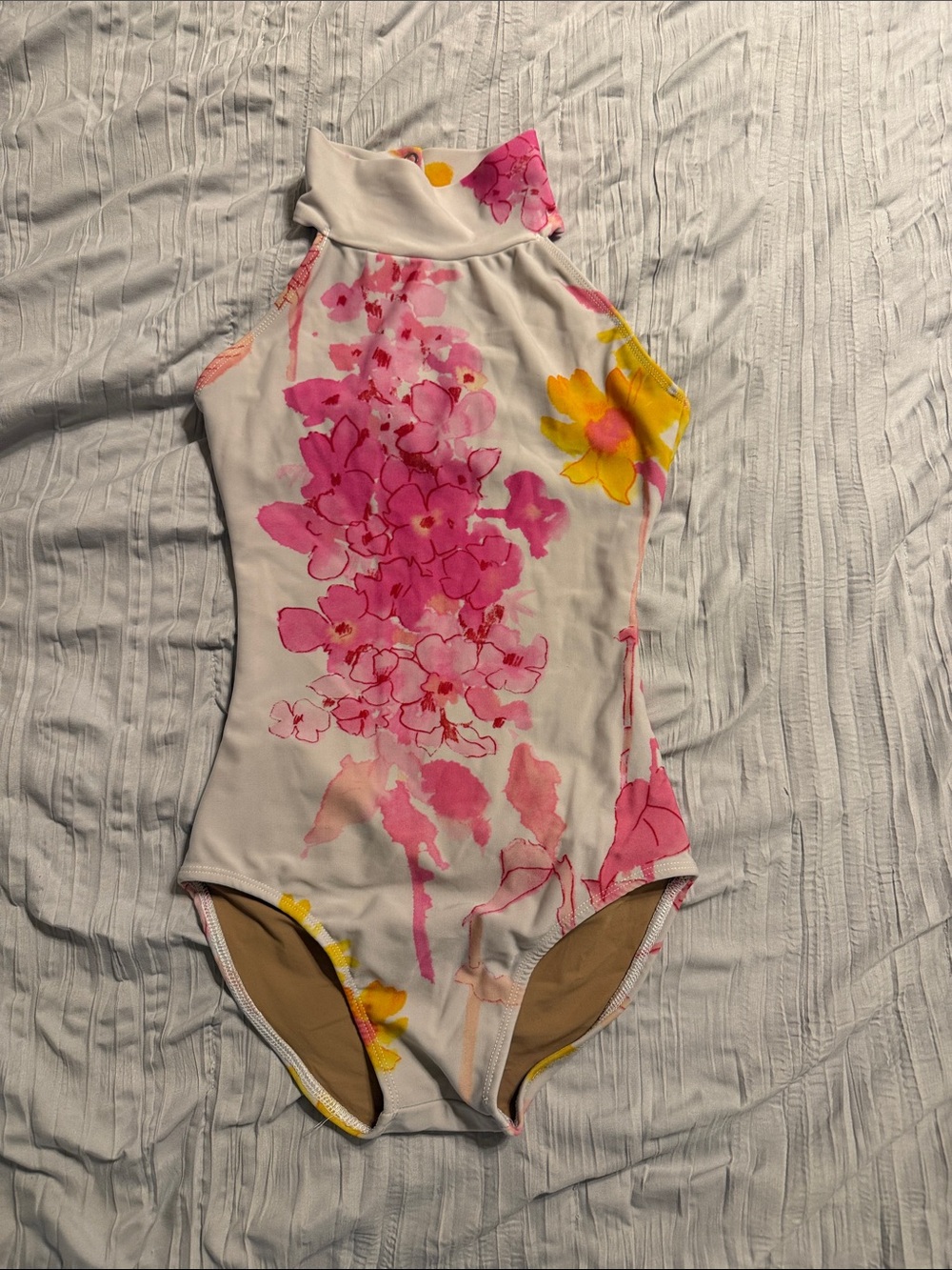 Labella leotard-White with Pink & Yellow Flowers